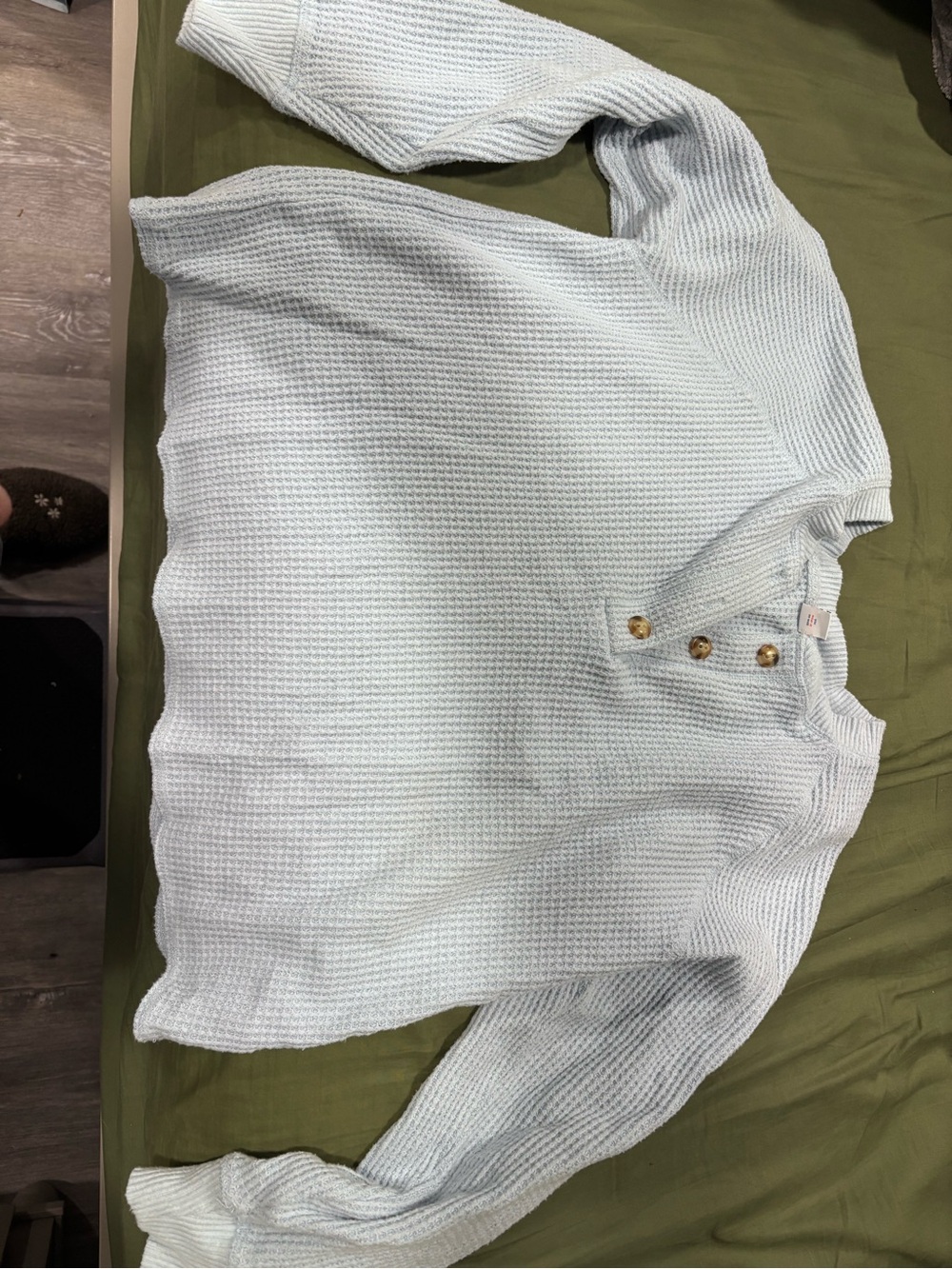 Old Navy Pale Blue Waffle-Knit Henley Pullover
